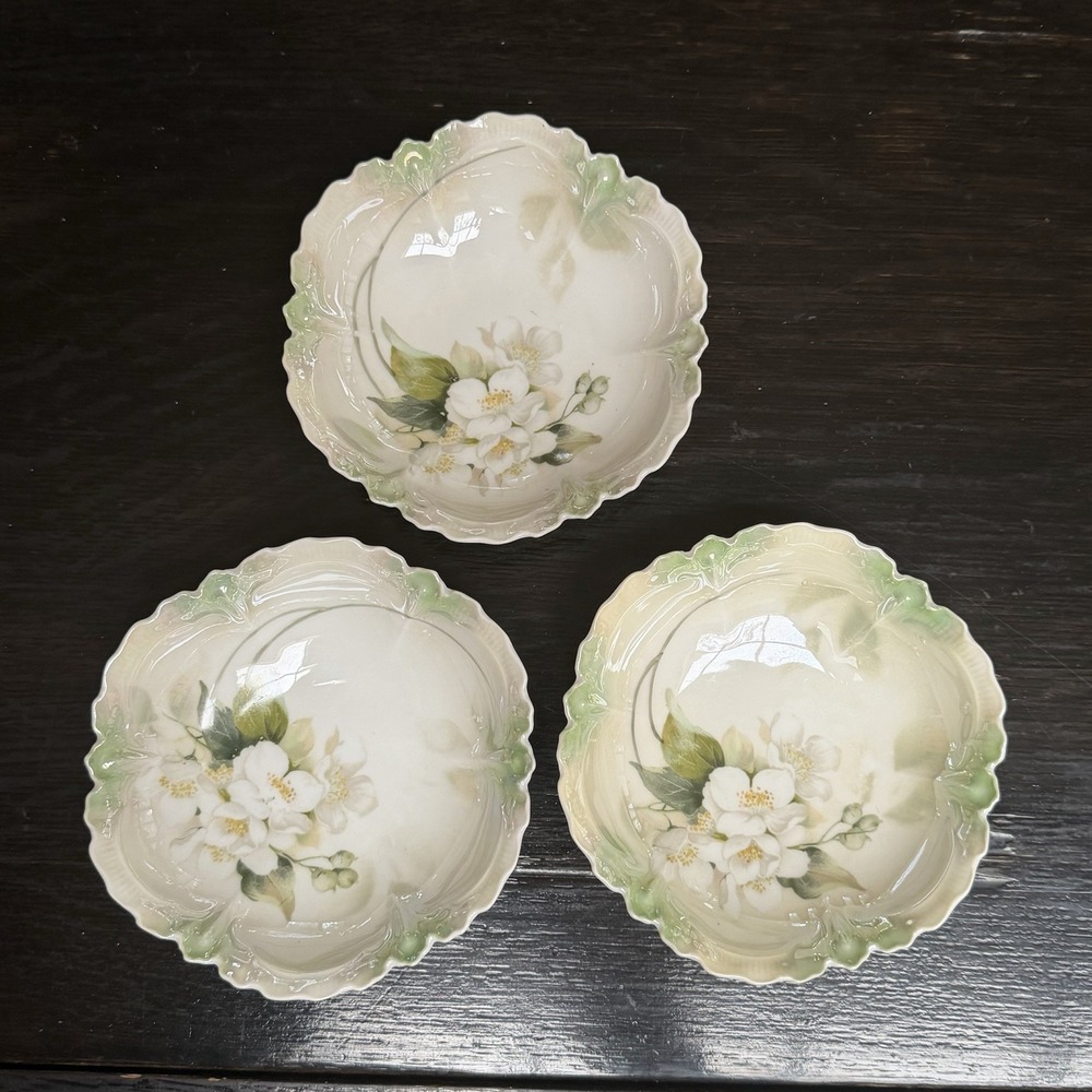 RS Prussia Floral Bowl Scalloped Victorian Porcelain Germany White Handpainted